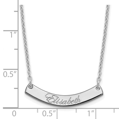 Sterling Silver Rhodium Plated Small Edwardian Script Curved Bar Necklace