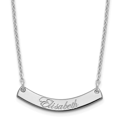 Sterling Silver Rhodium Plated Small Edwardian Script Curved Bar Necklace