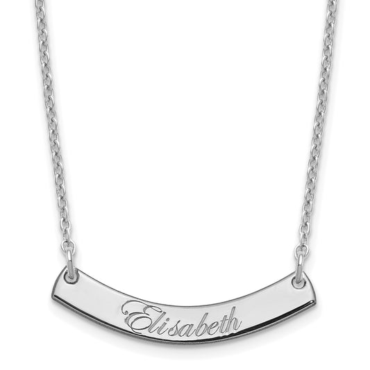 Sterling Silver Rhodium Plated Small Edwardian Script Curved Bar Necklace