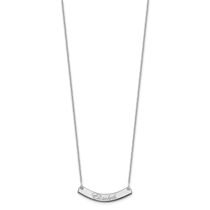 14K White Gold Small Edwardian Script Curved Bar Necklace