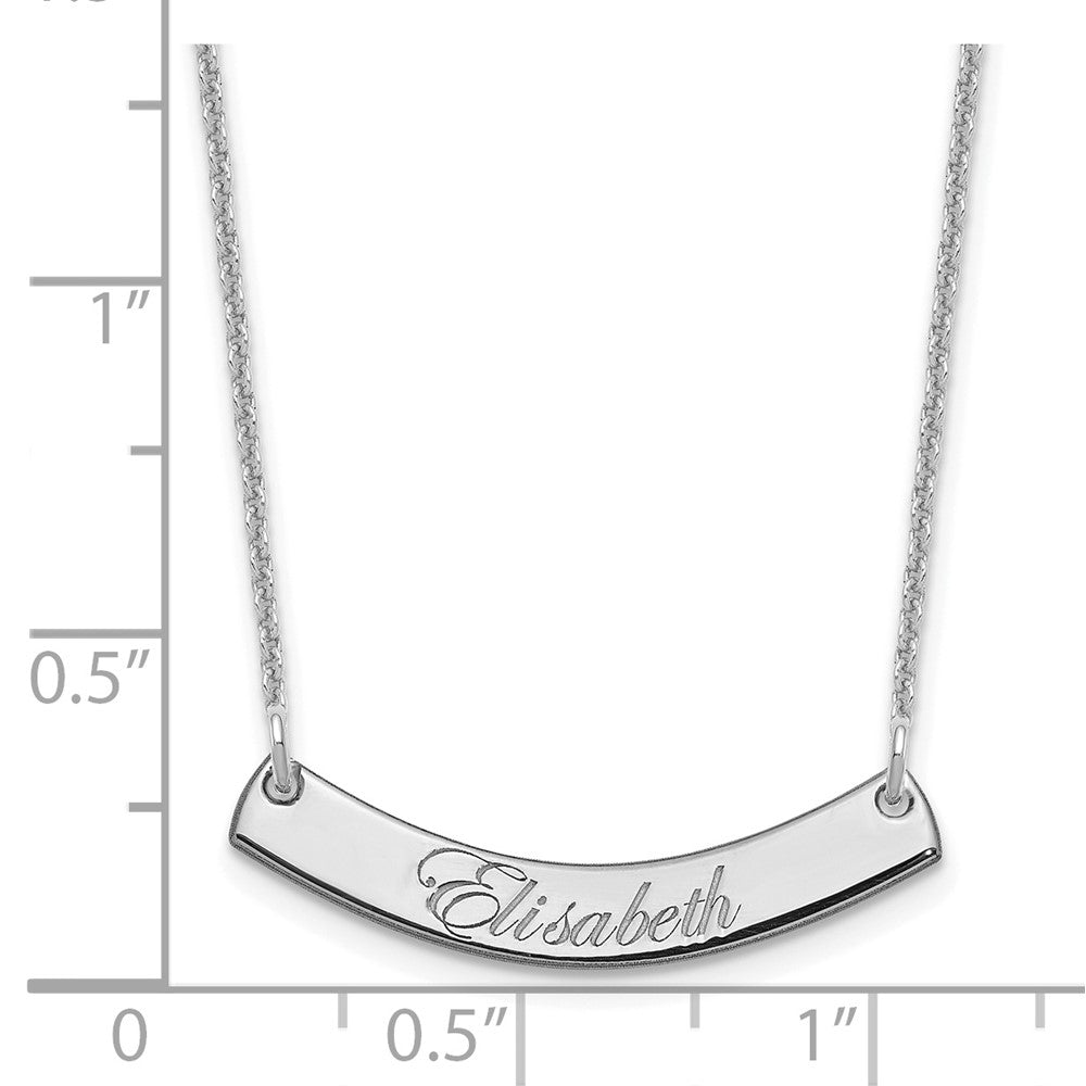 14K White Gold Small Edwardian Script Curved Bar Necklace