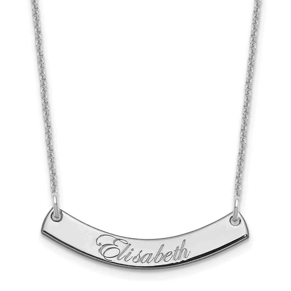 14K White Gold Small Edwardian Script Curved Bar Necklace
