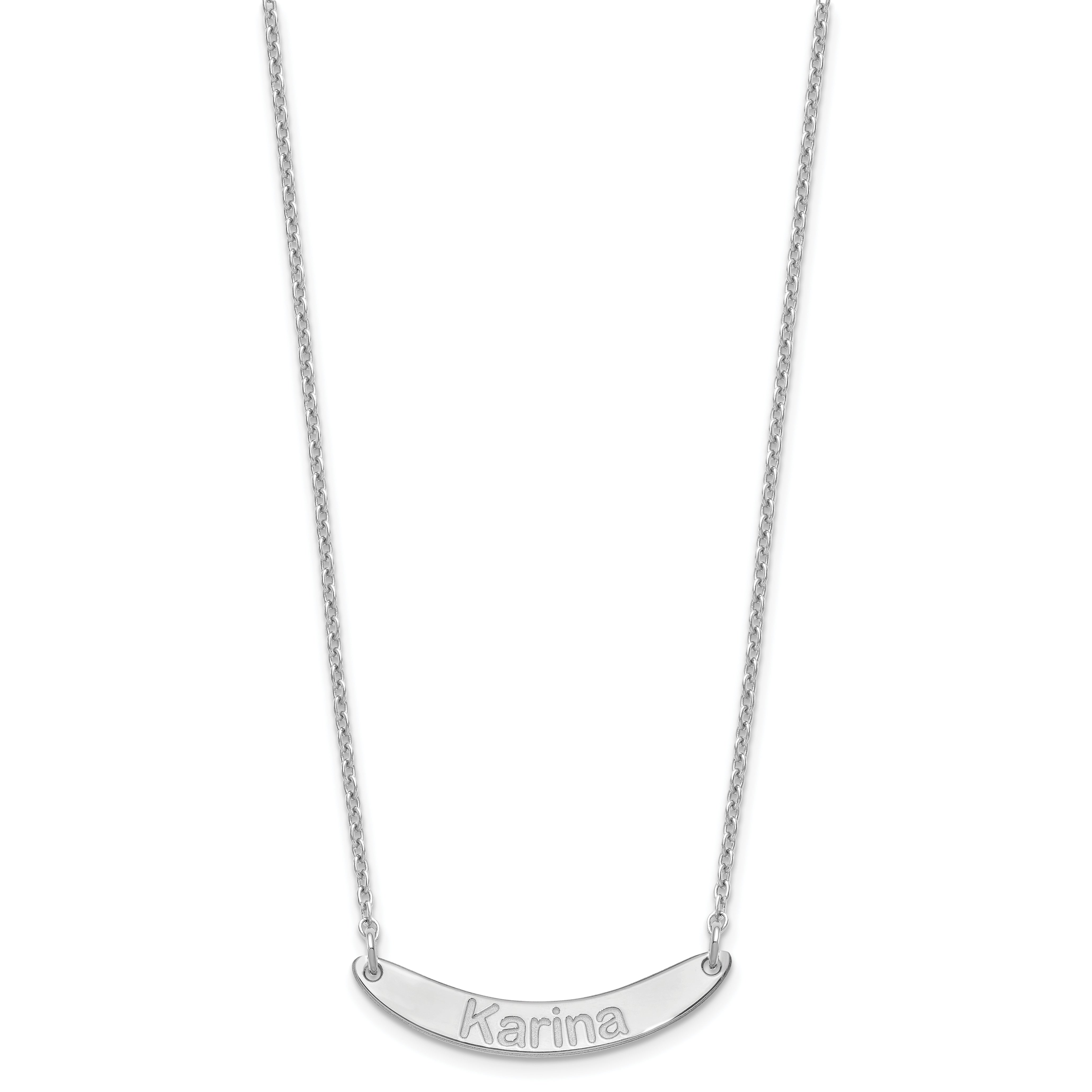 Sterling Silver Rhod Plated Small Arial Rounded Curved Bar Necklace