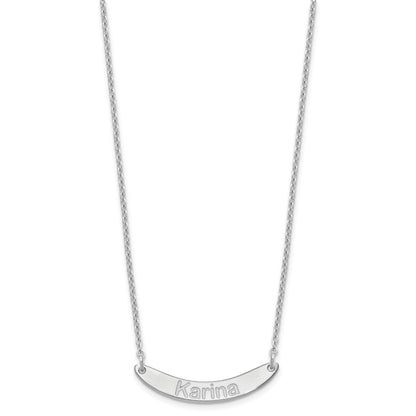 Sterling Silver Rhod Plated Small Arial Rounded Curved Bar Necklace