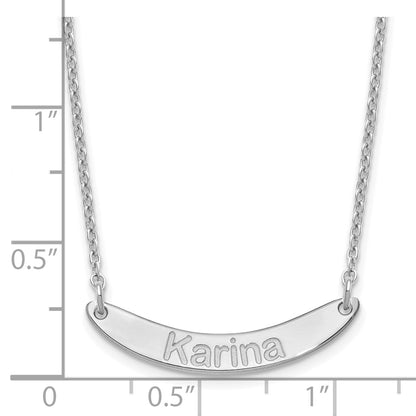 Sterling Silver Rhod Plated Small Arial Rounded Curved Bar Necklace