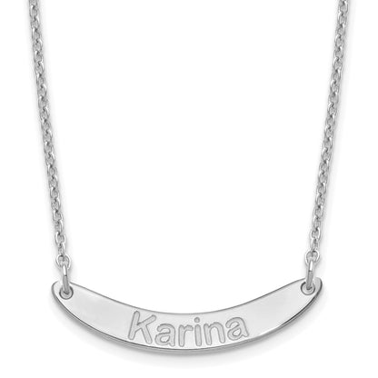 Sterling Silver Rhod Plated Small Arial Rounded Curved Bar Necklace