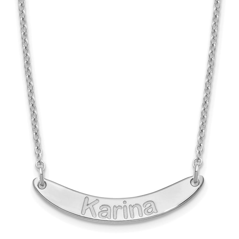 Sterling Silver Rhod Plated Small Arial Rounded Curved Bar Necklace