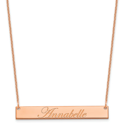 14K Rose Gold Medium Edwardian Script Bar Necklace