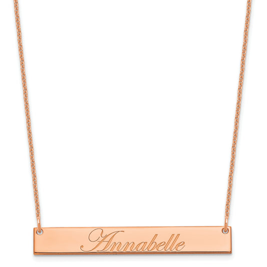 14K Rose Gold Medium Edwardian Script Bar Necklace