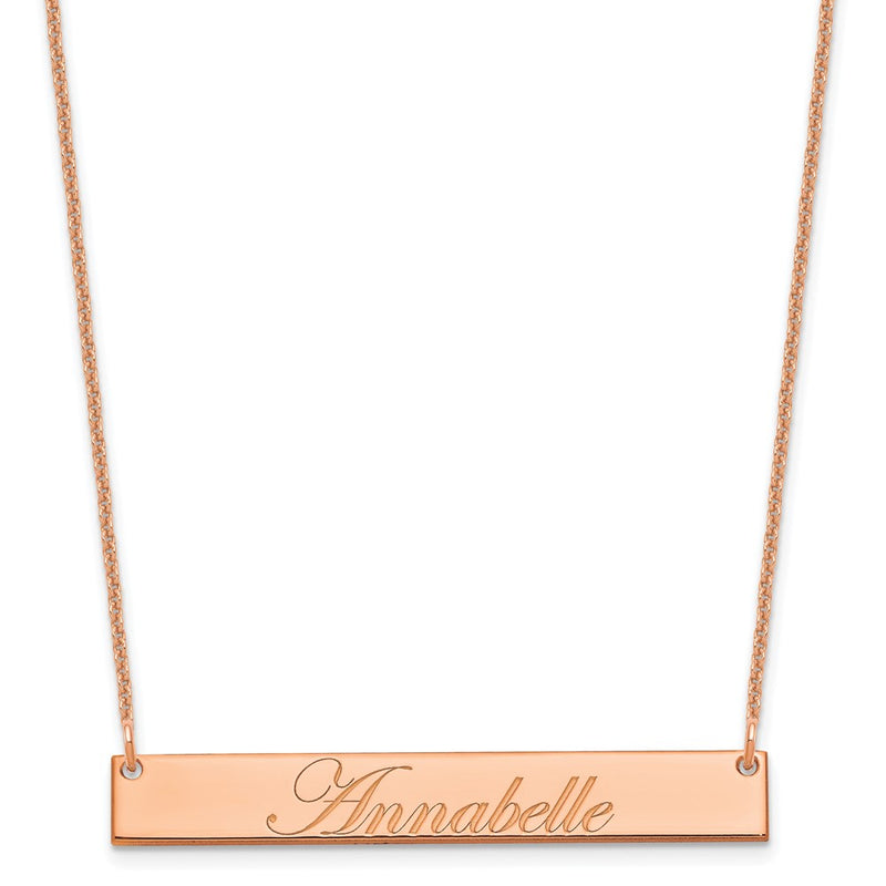 14K Rose Gold Medium Edwardian Script Bar Necklace