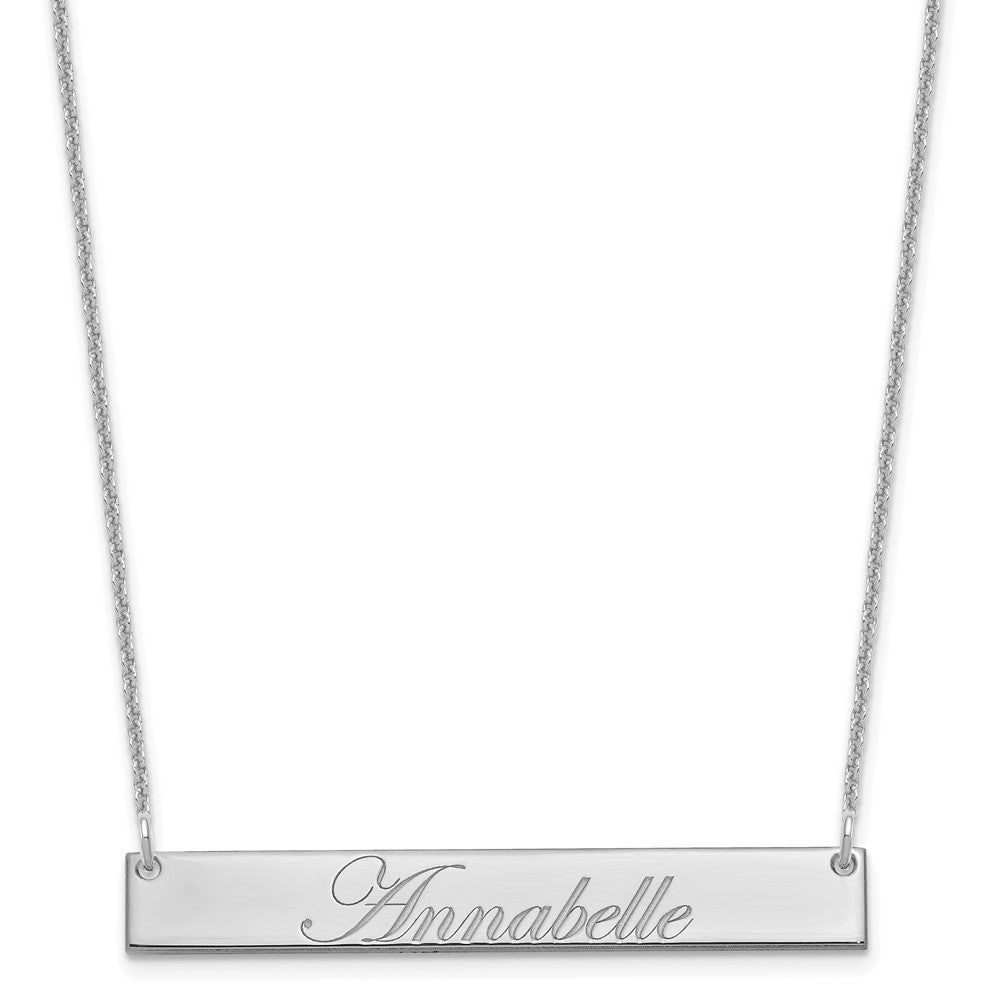 14K White Gold Medium Edwardian Scrript Bar Necklace