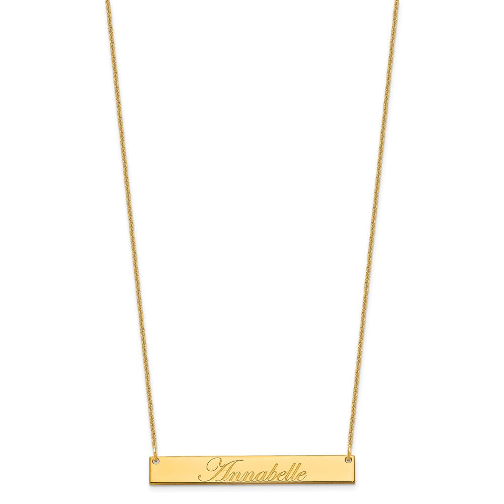 14K Yellow Gold Medium Edwardian Script Bar Necklace