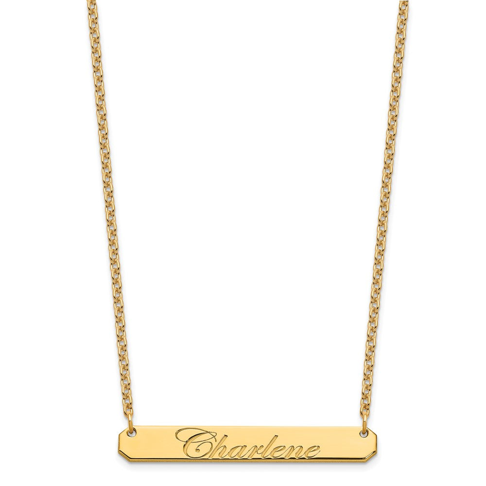 Gold Plated Medium Edwardian Script Bar Necklace