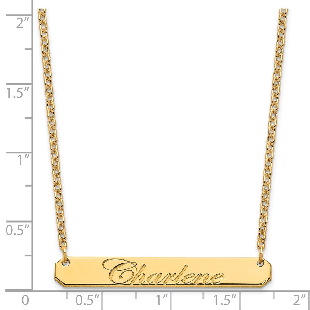 Gold Plated Medium Edwardian Script Bar Necklace