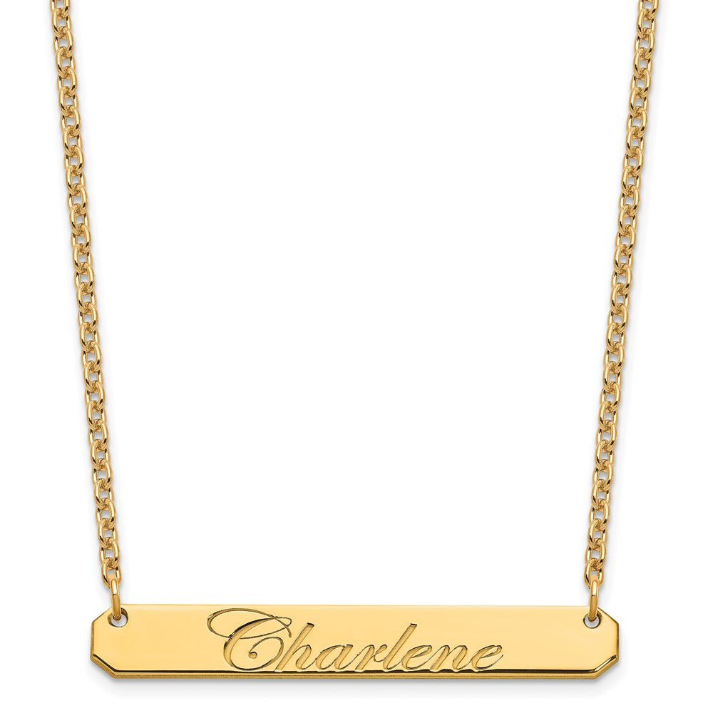 Gold Plated Medium Edwardian Script Bar Necklace