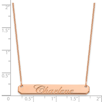 14K Rose Gold Medium Edwardian Script Bar Necklace