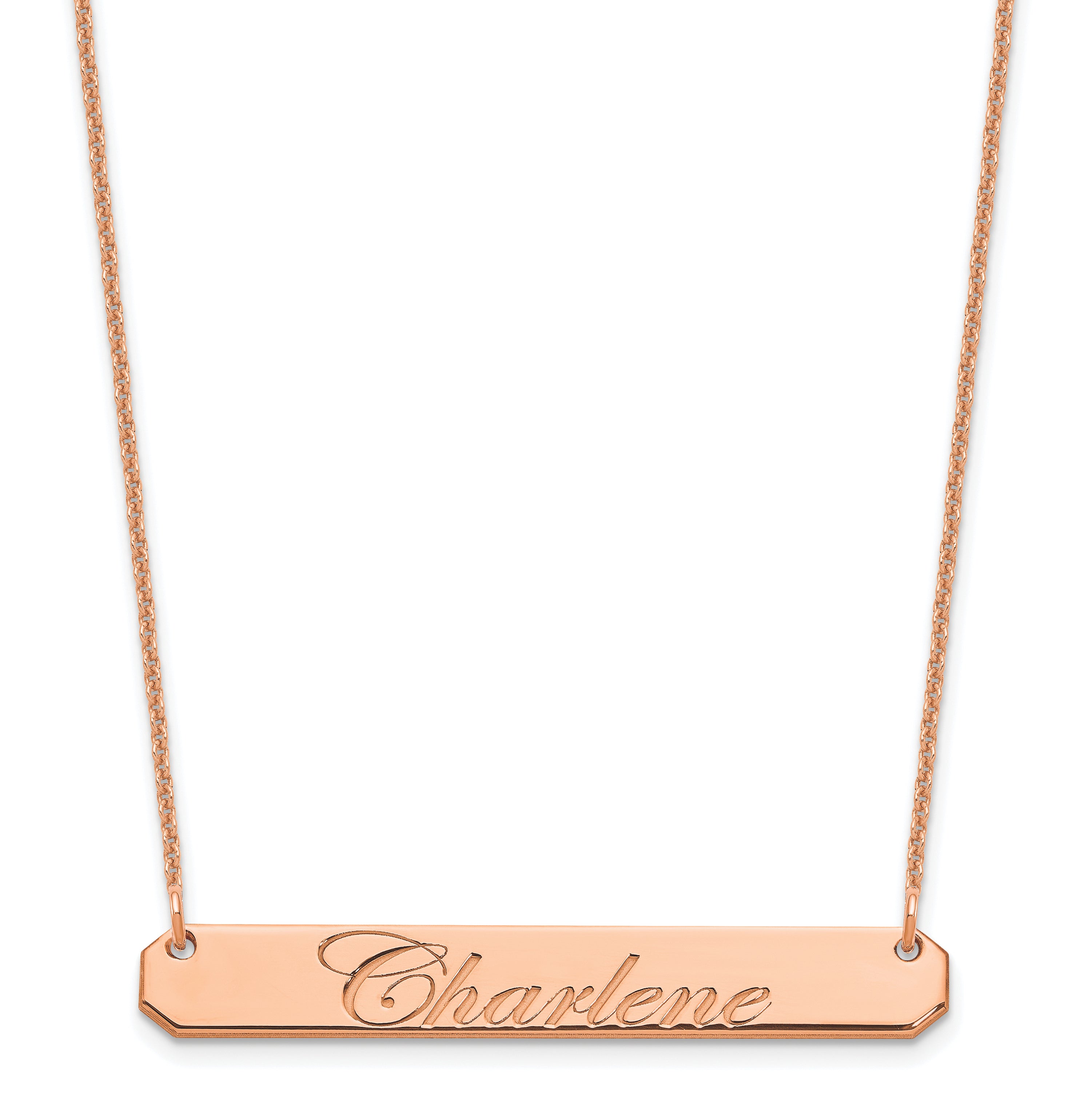 14K Rose Gold Medium Edwardian Script Bar Necklace