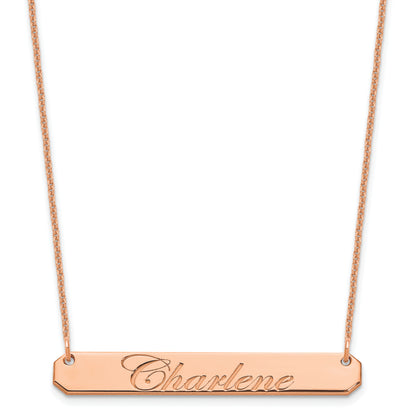 14K Rose Gold Medium Edwardian Script Bar Necklace
