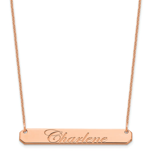14K Rose Gold Medium Edwardian Script Bar Necklace
