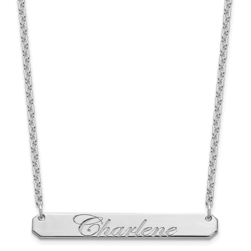 Sterling Silver Rhodium Plated Medium Edwardian Script Bar Necklace