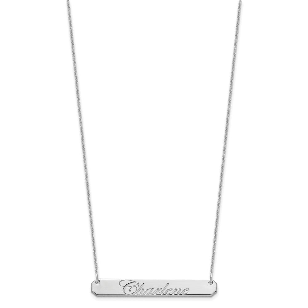 14K White Gold Medium Edwardian Scrript Bar Necklace