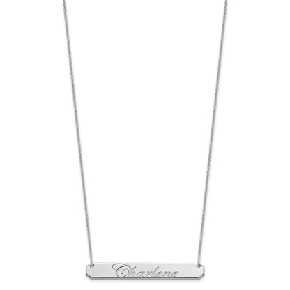 14K White Gold Medium Edwardian Scrript Bar Necklace