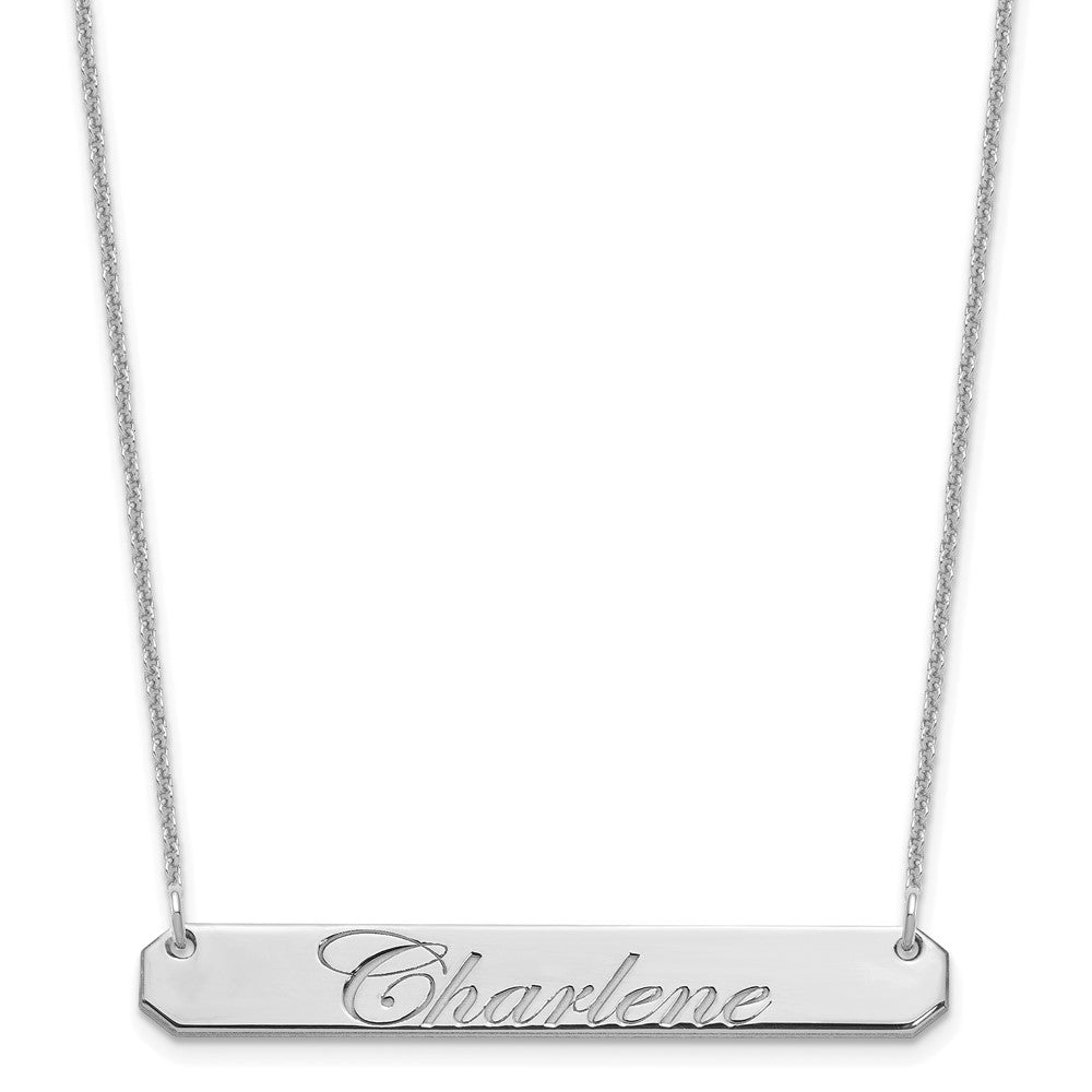 14K White Gold Medium Edwardian Scrript Bar Necklace