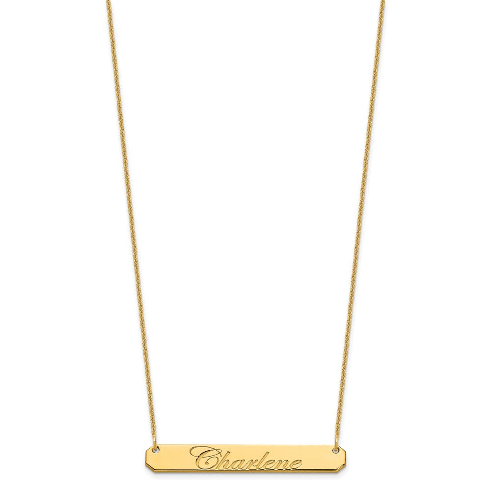 14K Yellow Gold Medium Edwardian Script Bar Necklace
