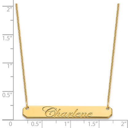 14K Yellow Gold Medium Edwardian Script Bar Necklace
