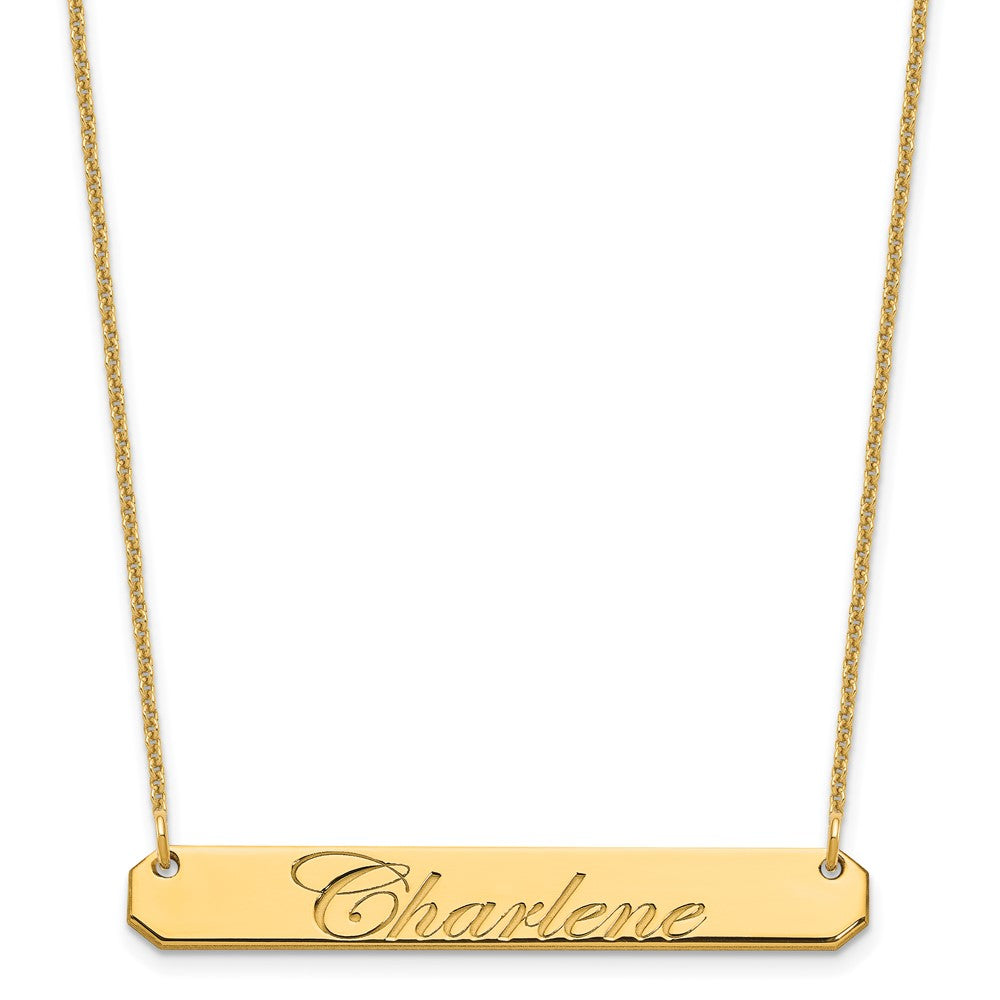 14K Yellow Gold Medium Edwardian Script Bar Necklace