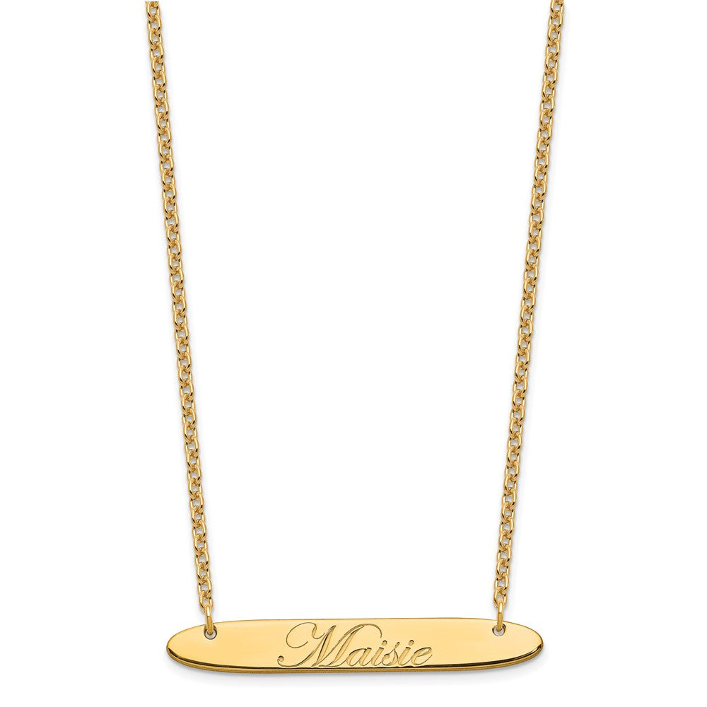 Gold Plated Medium Oblong Edeardian Script Bar Necklace