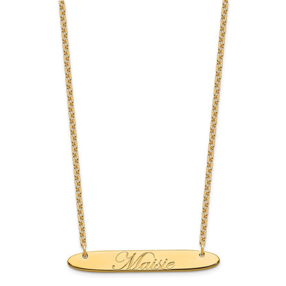 Gold Plated Medium Oblong Edeardian Script Bar Necklace