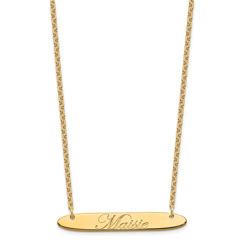 Gold Plated Medium Oblong Edeardian Script Bar Necklace
