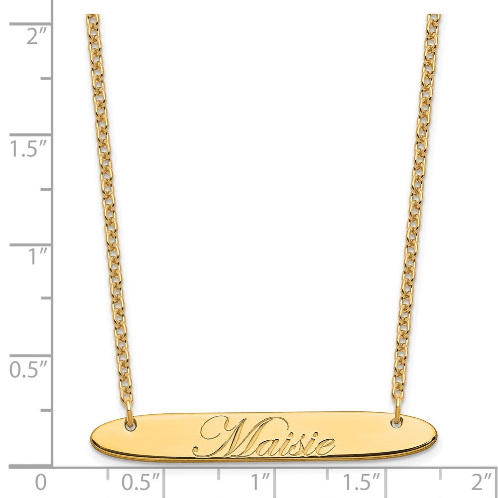 Gold Plated Medium Oblong Edeardian Script Bar Necklace
