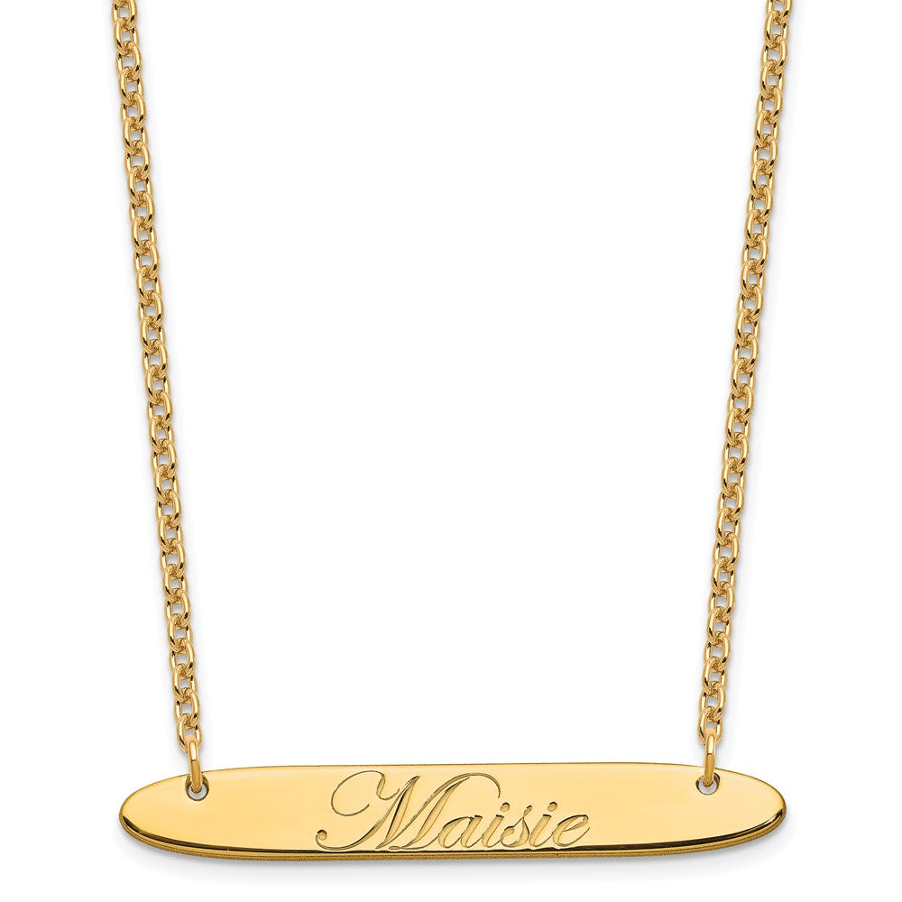 Gold Plated Medium Oblong Edeardian Script Bar Necklace