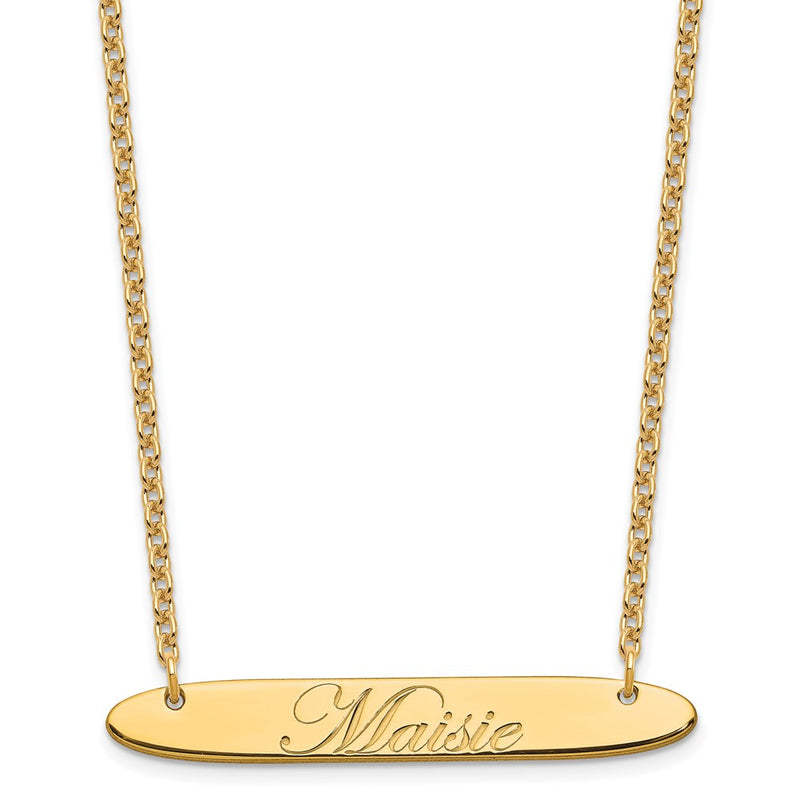 Gold Plated Medium Oblong Edeardian Script Bar Necklace