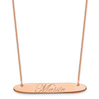 14K Rose Gold Medium Oblong Edwardian Script Bar Necklace