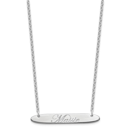 Sterling Silver Rhodium Plated Medium Oblong Edwardian Script Bar Necklace