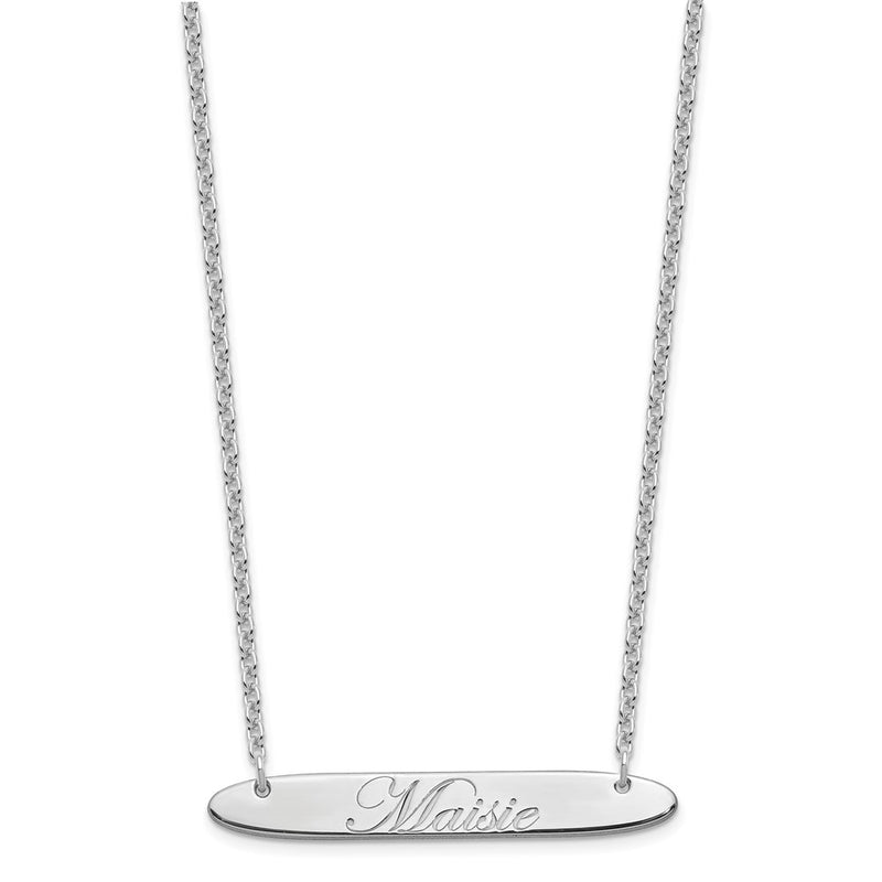Sterling Silver Rhodium Plated Medium Oblong Edwardian Script Bar Necklace