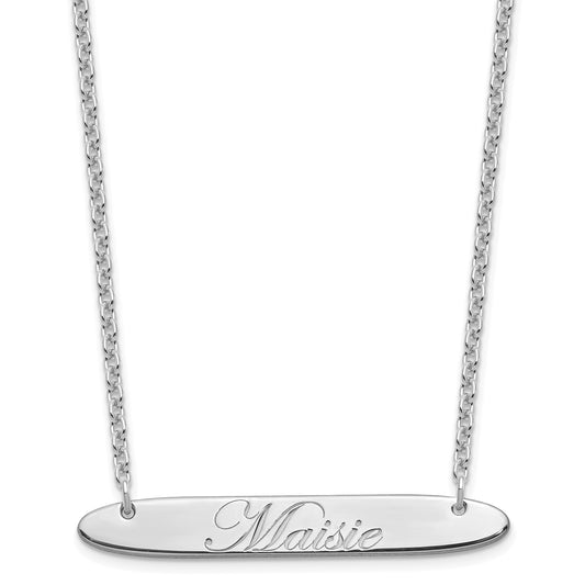 Sterling Silver Rhodium Plated Medium Oblong Edwardian Script Bar Necklace