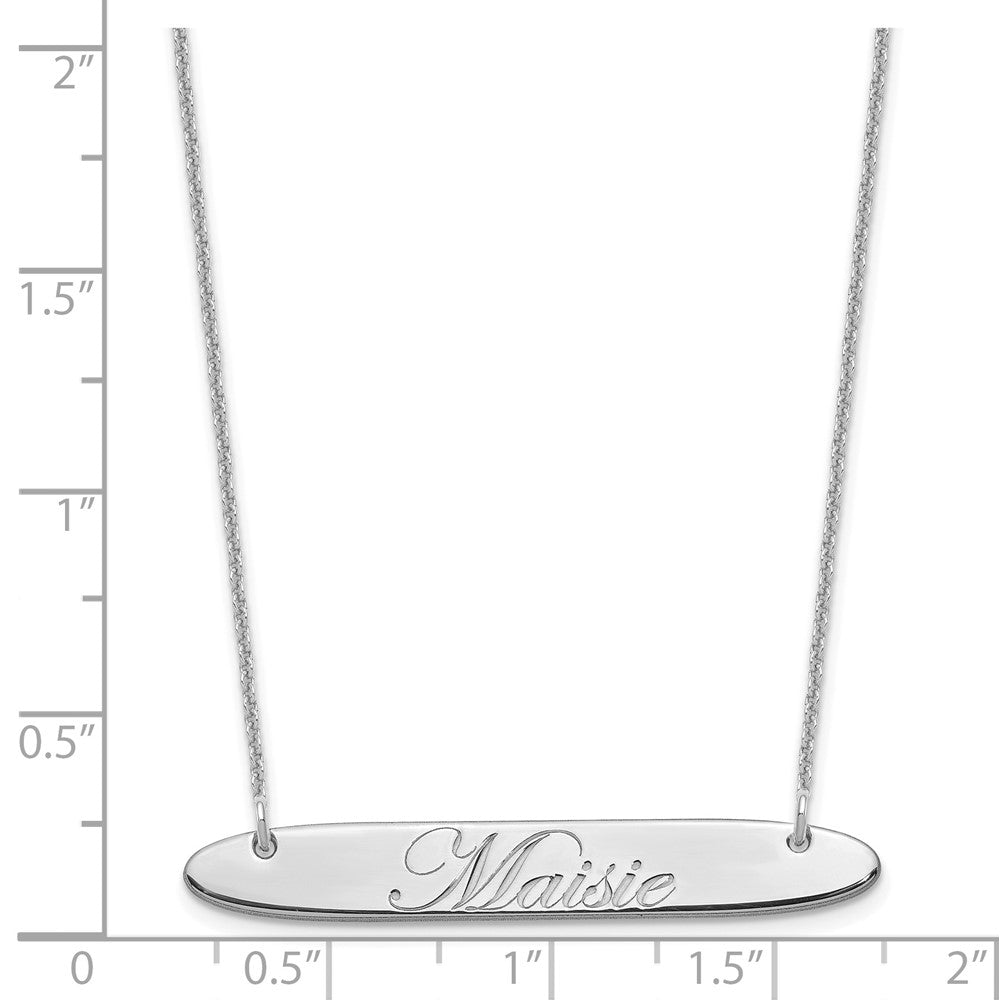14K White Gold Medium Oblong Edwardian Script Bar Necklace