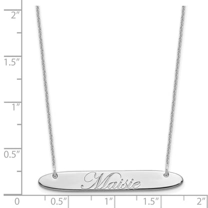 14K White Gold Medium Oblong Edwardian Script Bar Necklace