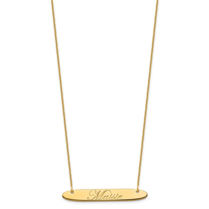 14K Yellow Gold Medium Oblong Edwardian Script Bar Necklace