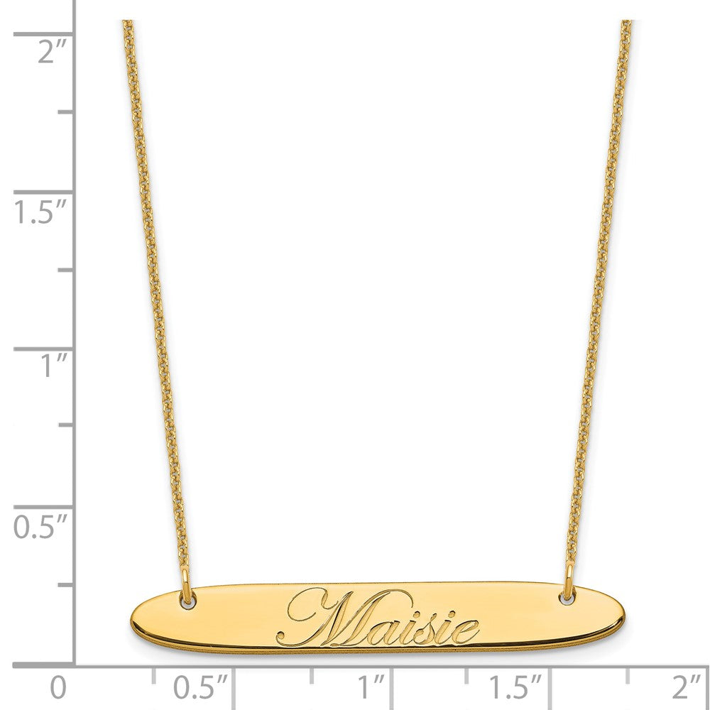 14K Yellow Gold Medium Oblong Edwardian Script Bar Necklace