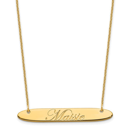 14K Yellow Gold Medium Oblong Edwardian Script Bar Necklace