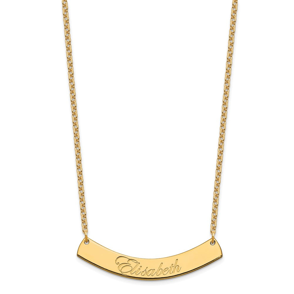Gold Plated Medium Edwardian Script Curved Bar Necklace