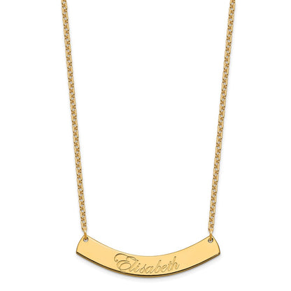 Gold Plated Medium Edwardian Script Curved Bar Necklace