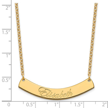 Gold Plated Medium Edwardian Script Curved Bar Necklace