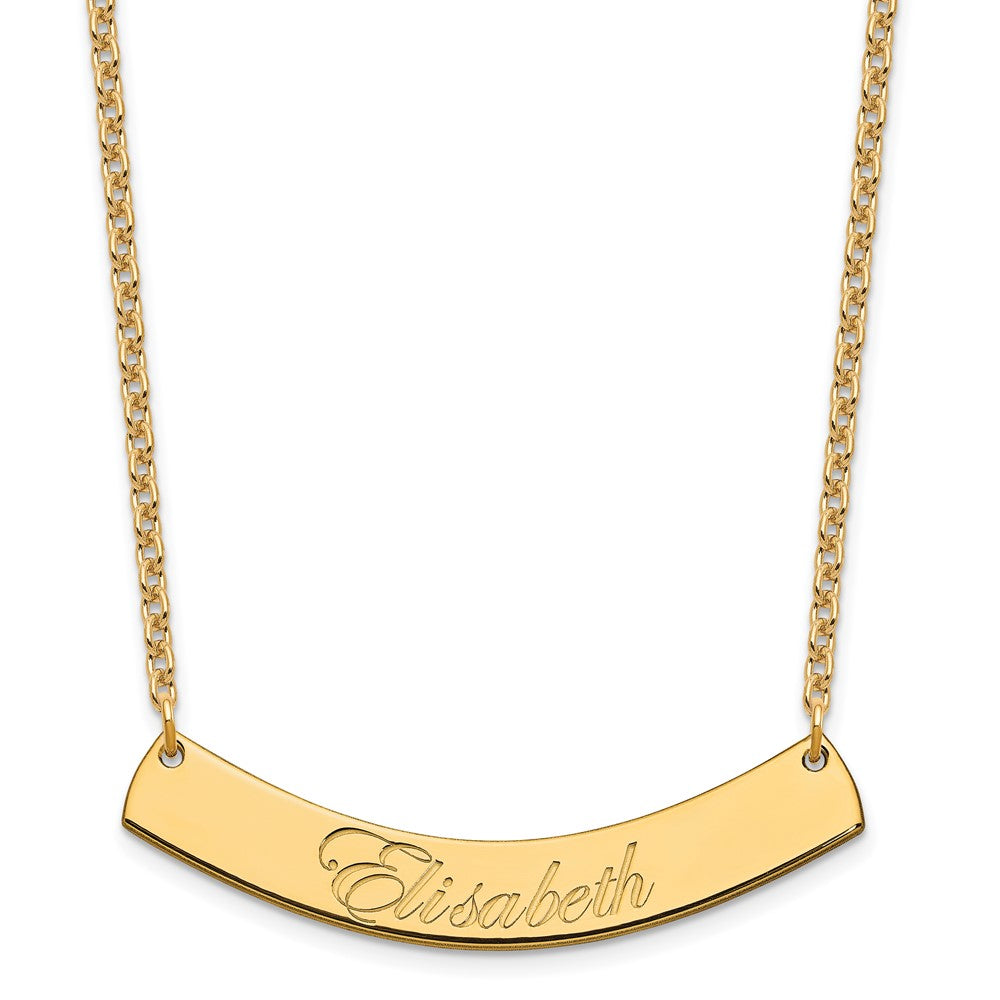 Gold Plated Medium Edwardian Script Curved Bar Necklace