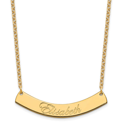 Gold Plated Medium Edwardian Script Curved Bar Necklace